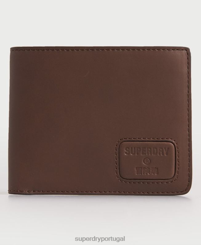carteira de couro bifold nyc homens marrom acessórios Superdry 2208H1851