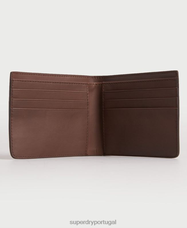carteira de couro bifold nyc homens marrom acessórios Superdry 2208H1851