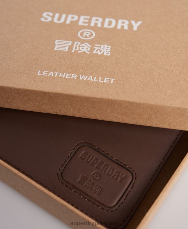 carteira de couro bifold nyc homens marrom acessórios Superdry 2208H1851