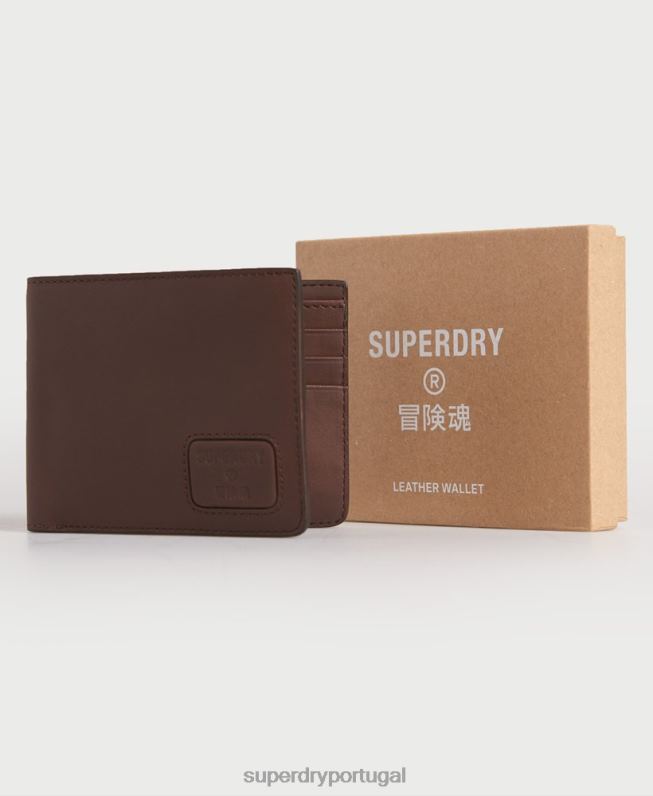 carteira de couro bifold nyc homens marrom acessórios Superdry 2208H1851