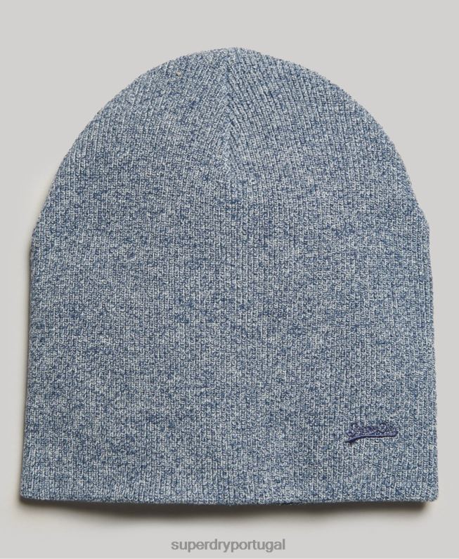 gorro vintage de algodão orgânico com etiqueta laranja homens azul acessórios Superdry 2208H6363