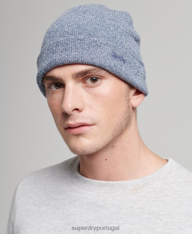 gorro vintage de algodão orgânico com etiqueta laranja homens azul acessórios Superdry 2208H6363