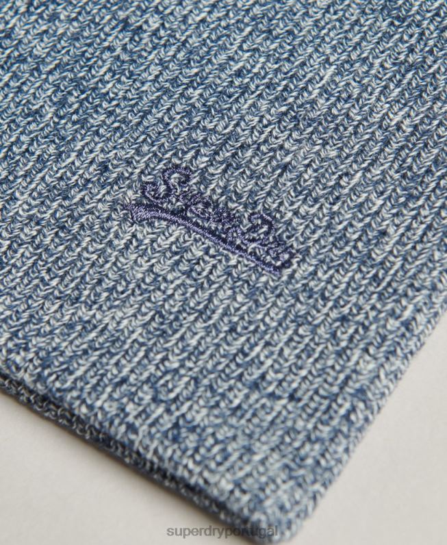 gorro vintage de algodão orgânico com etiqueta laranja homens azul acessórios Superdry 2208H6363