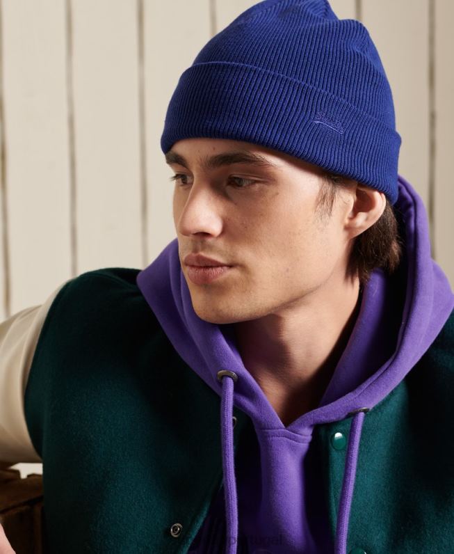 gorro vintage logo homens azul acessórios Superdry 2208H1807