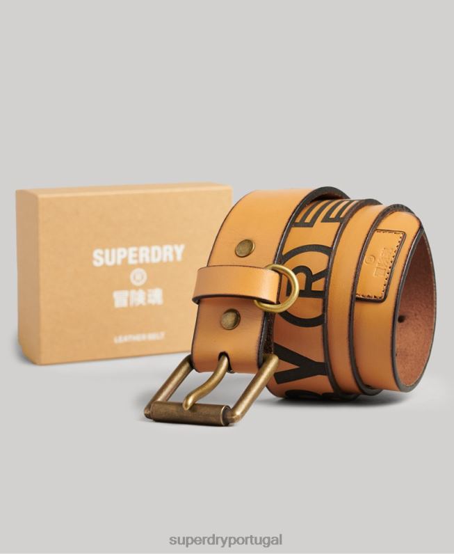 caixa de presente de cinto de couro em relevo homens bronzeado acessórios Superdry 2208H1650