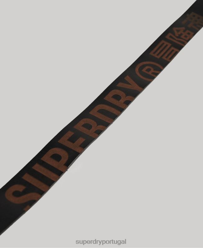 caixa de presente de cinto de couro em relevo homens preto acessórios Superdry 2208H6453