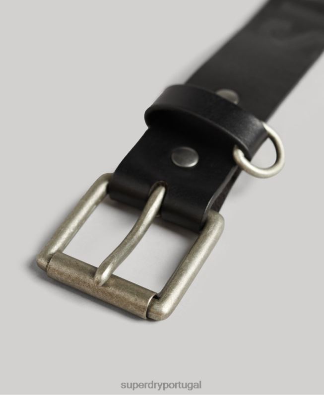 caixa de presente de cinto de couro em relevo homens preto acessórios Superdry 2208H6453