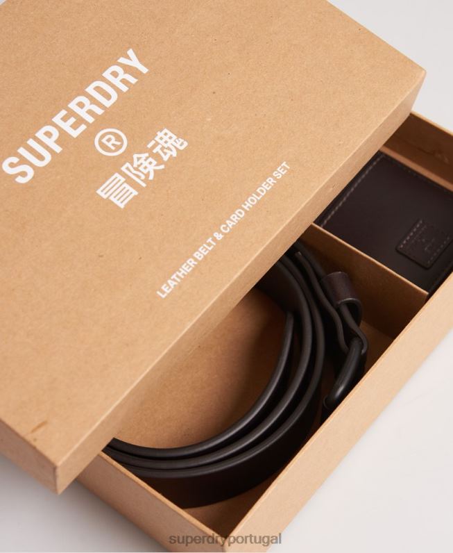 conjunto de cinto caixa benson homens marrom acessórios Superdry 2208H6457