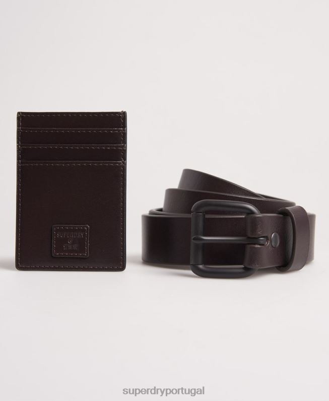 conjunto de cinto caixa benson homens marrom acessórios Superdry 2208H6457