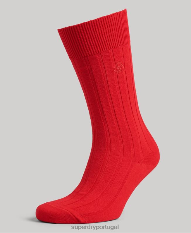 meias caneladas de algodão orgânico homens vermelho acessórios Superdry 2208H1782
