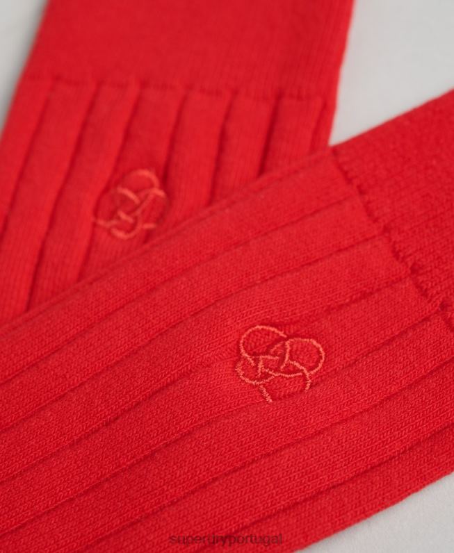 meias caneladas de algodão orgânico homens vermelho acessórios Superdry 2208H1782