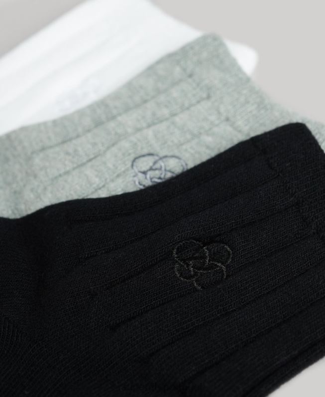 pacote de meia de tornozelo de algodão orgânico homens preto acessórios Superdry 2208H1642