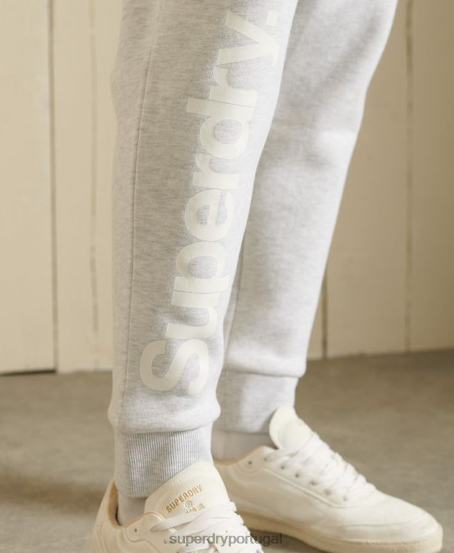 core logo joggers escovados homens cinza claro roupas Superdry 2208H6445