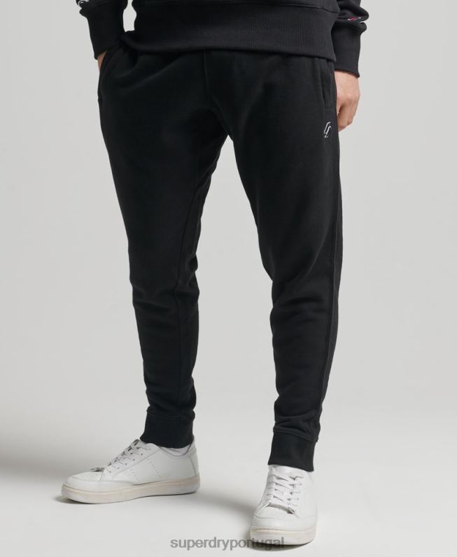 joggers essenciais de código de algodão orgânico homens preto roupas Superdry 2208H6486
