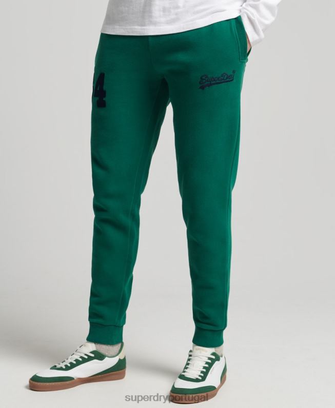 joggers universitários com logo vintage homens verde roupas Superdry 2208H6385
