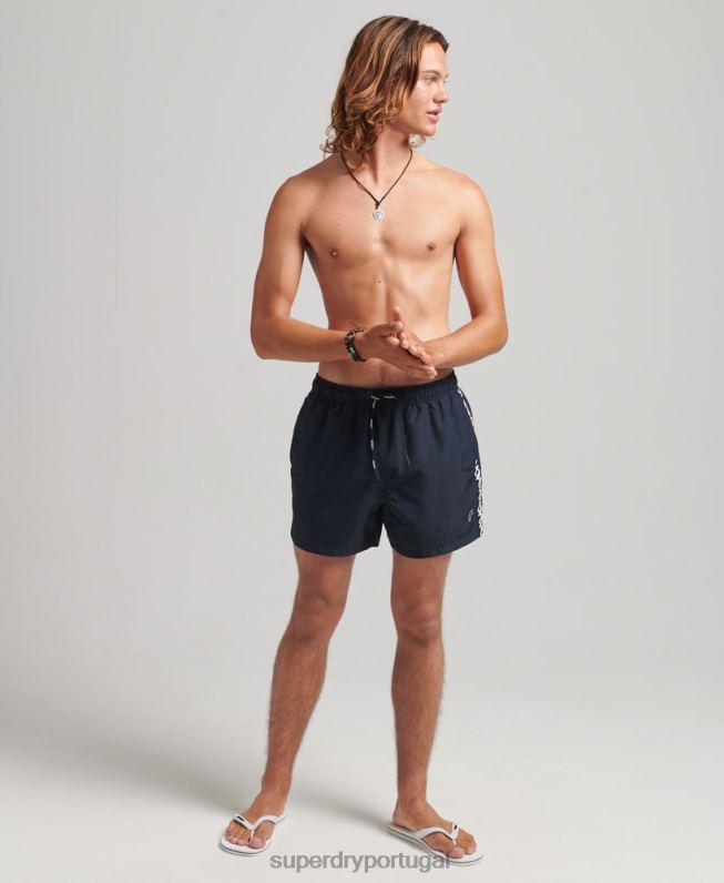bermuda de banho reciclada de fita adesiva de 15 polegadas homens marinha roupas Superdry 2208H450