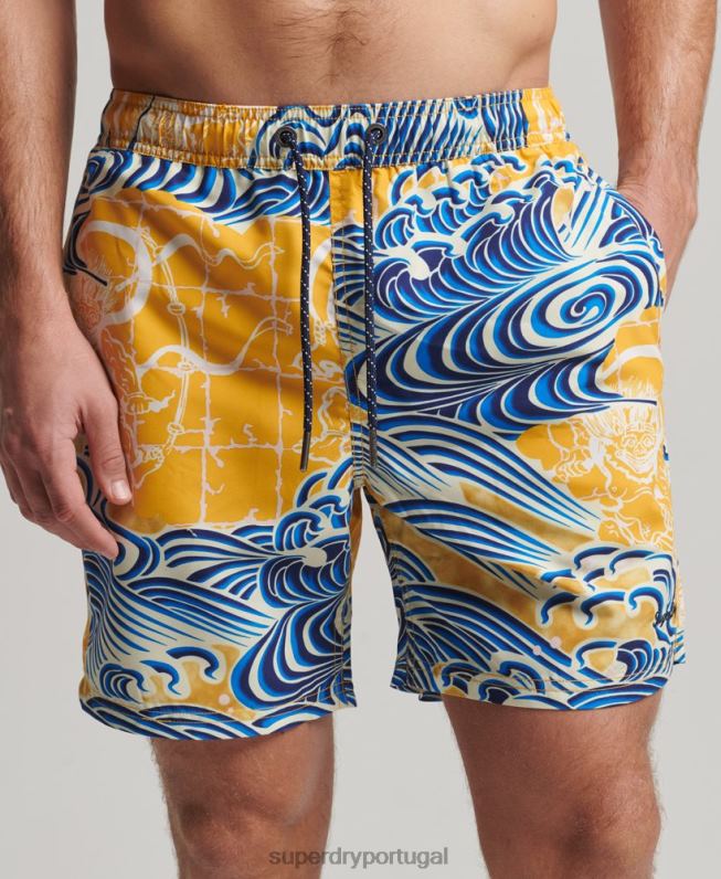 calções de banho havaianos reciclados homens amarelo roupas Superdry 2208H398