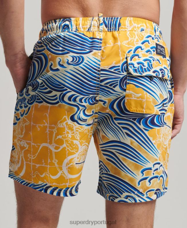 calções de banho havaianos reciclados homens amarelo roupas Superdry 2208H398