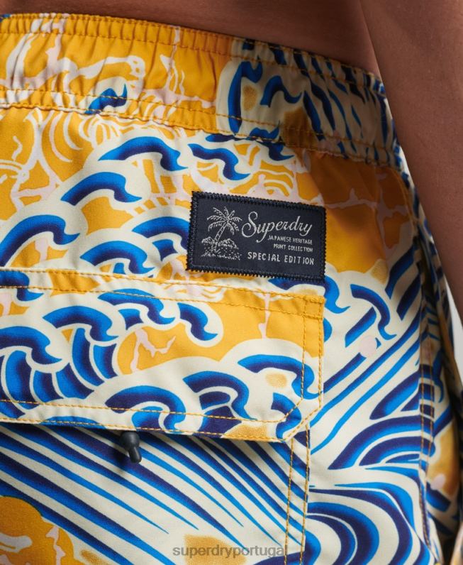 calções de banho havaianos reciclados homens amarelo roupas Superdry 2208H398