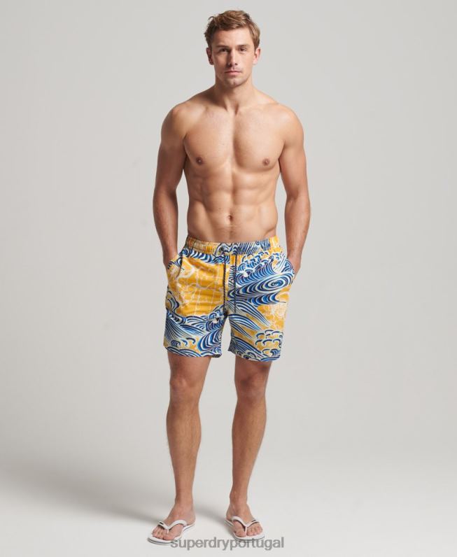 calções de banho havaianos reciclados homens amarelo roupas Superdry 2208H398
