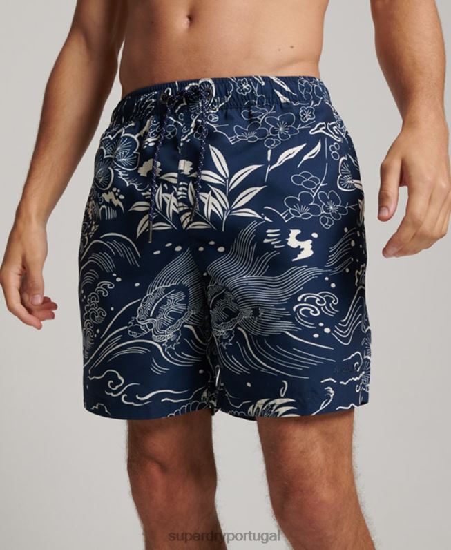 calções de banho havaianos reciclados homens azul escuro roupas Superdry 2208H400