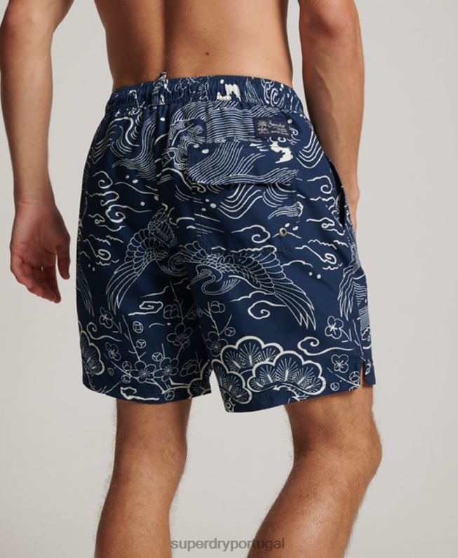 calções de banho havaianos reciclados homens azul escuro roupas Superdry 2208H400