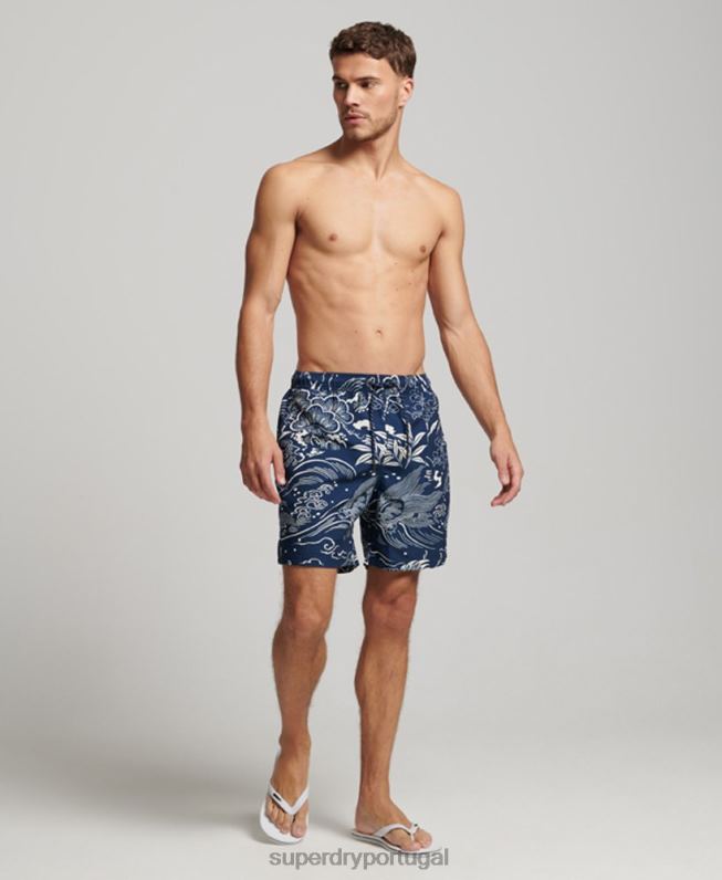 calções de banho havaianos reciclados homens azul escuro roupas Superdry 2208H400