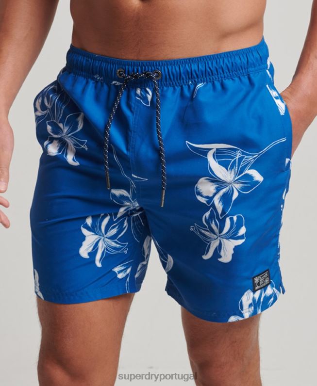 calções de banho havaianos reciclados homens azul roupas Superdry 2208H390