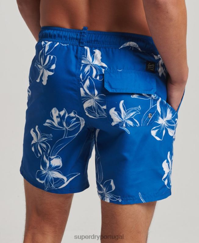 calções de banho havaianos reciclados homens azul roupas Superdry 2208H390