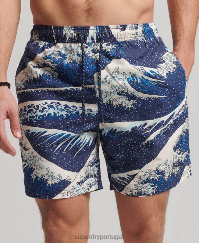 calções de banho havaianos reciclados homens azul roupas Superdry 2208H96
