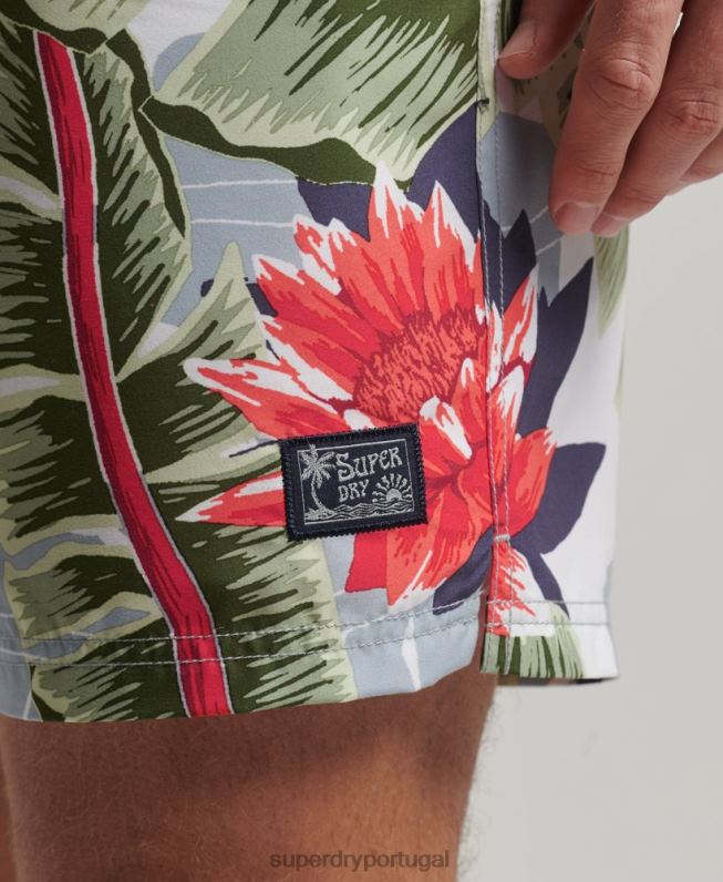 calções de banho havaianos reciclados homens branco roupas Superdry 2208H395