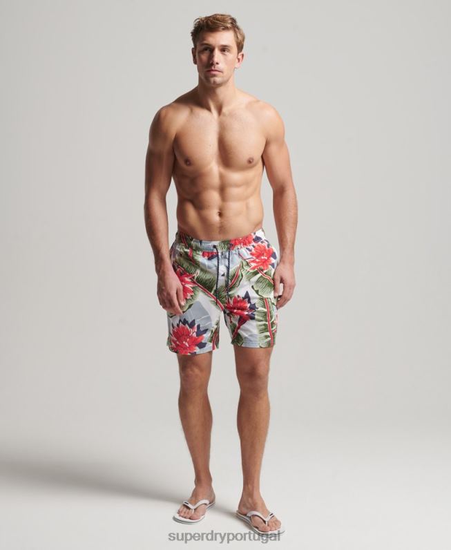 calções de banho havaianos reciclados homens branco roupas Superdry 2208H395