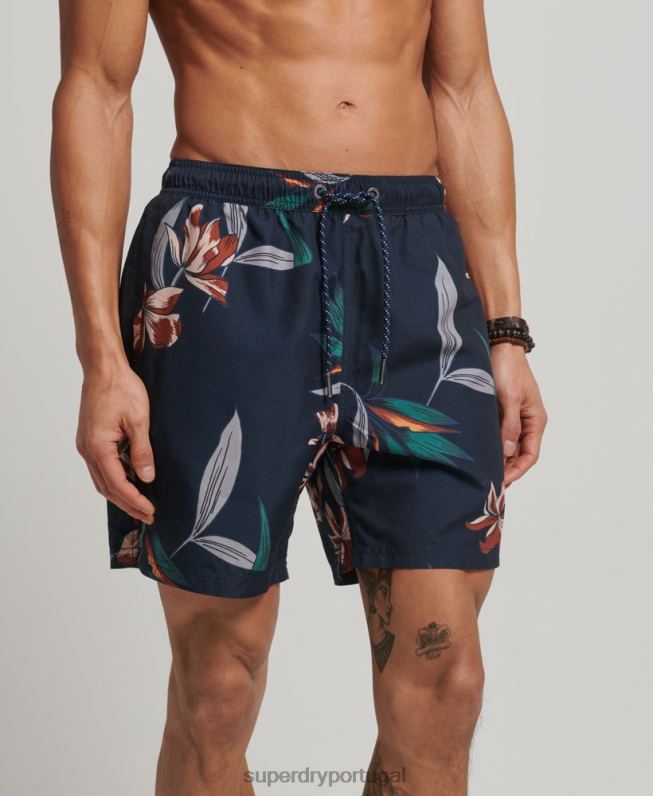 calções de banho havaianos reciclados homens marinha roupas Superdry 2208H40