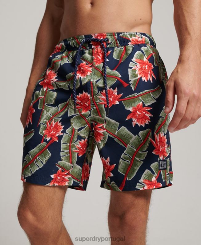 calções de banho havaianos reciclados homens marinha roupas Superdry 2208H404