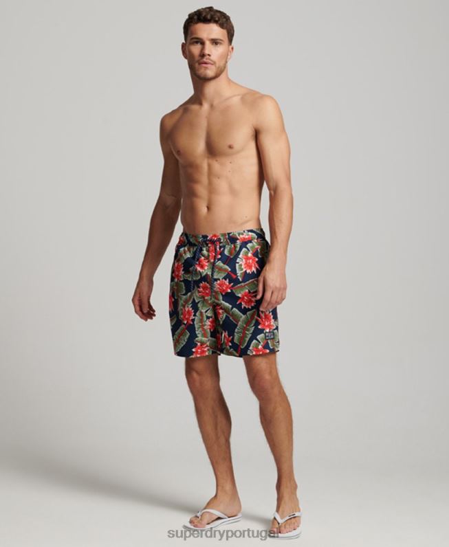 calções de banho havaianos reciclados homens marinha roupas Superdry 2208H404