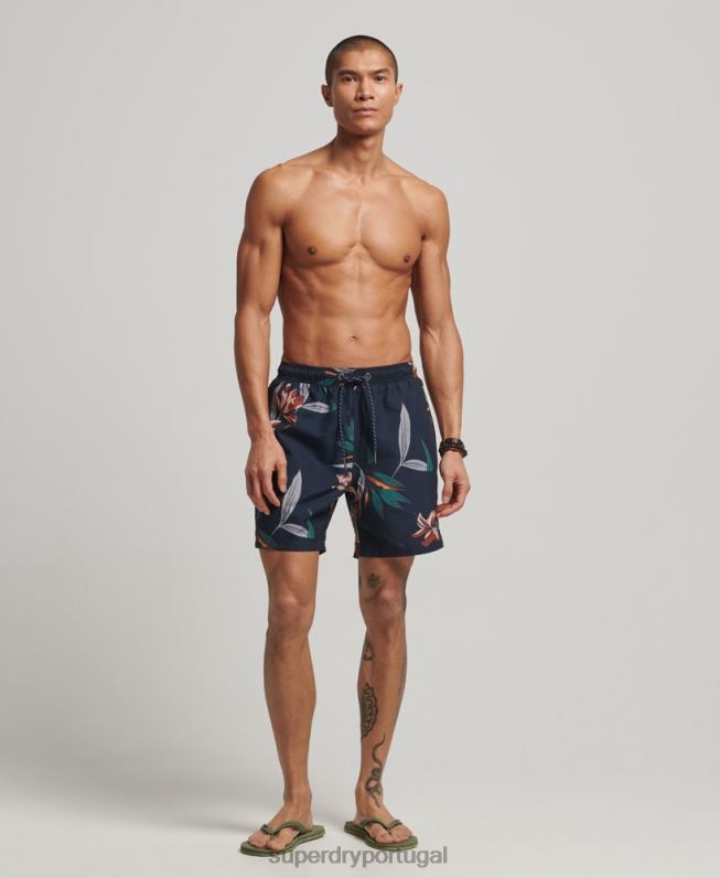 calções de banho havaianos reciclados homens marinha roupas Superdry 2208H40