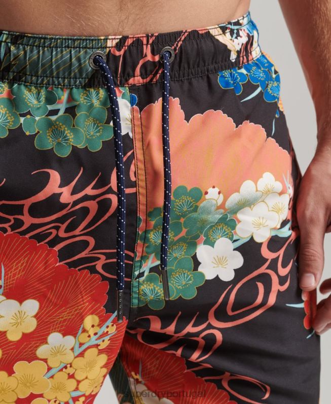 calções de banho havaianos reciclados homens vermelho roupas Superdry 2208H393