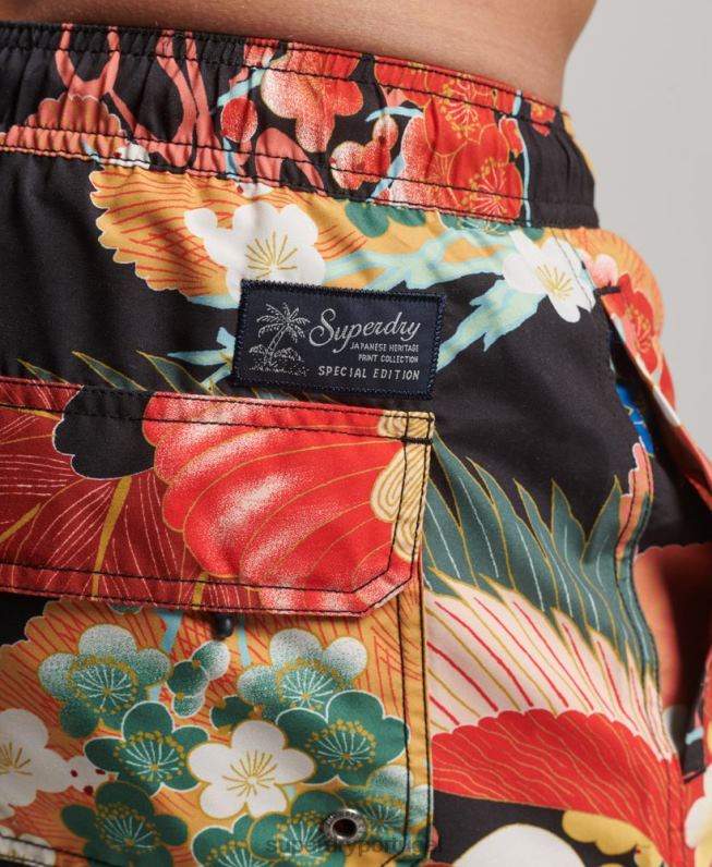 calções de banho havaianos reciclados homens vermelho roupas Superdry 2208H393