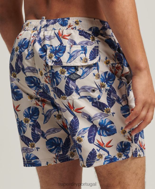 calções de banho havaianos reciclados vintage homens branco roupas Superdry 2208H414