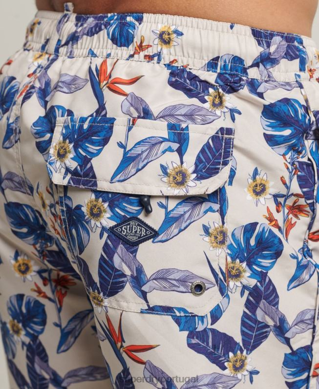 calções de banho havaianos reciclados vintage homens branco roupas Superdry 2208H414