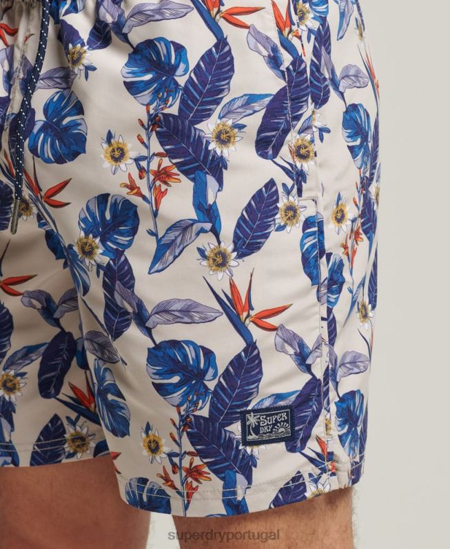 calções de banho havaianos reciclados vintage homens branco roupas Superdry 2208H414