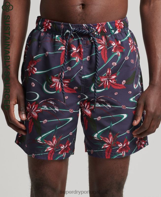 calções de banho havaianos reciclados vintage homens marinha roupas Superdry 2208H410