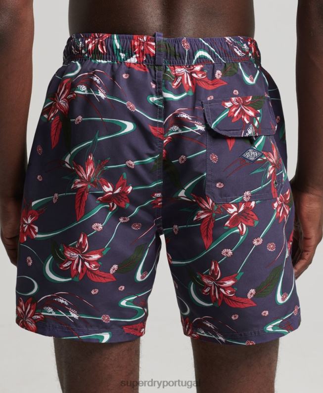 calções de banho havaianos reciclados vintage homens marinha roupas Superdry 2208H410