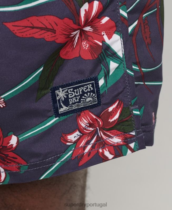 calções de banho havaianos reciclados vintage homens marinha roupas Superdry 2208H410