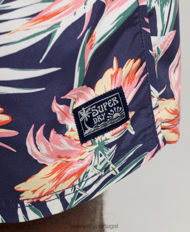 calções de banho havaianos reciclados vintage homens marinha roupas Superdry 2208H411