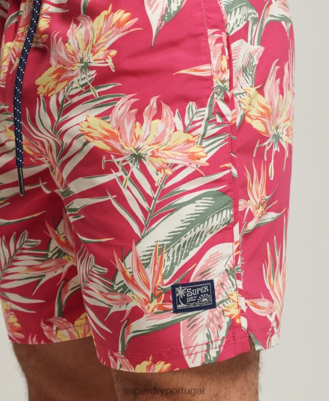 calções de banho havaianos reciclados vintage homens rosa roupas Superdry 2208H421