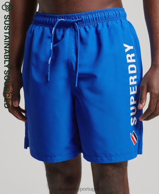 calções de banho reciclados apliques de 19 polegadas homens azul roupas Superdry 2208H433