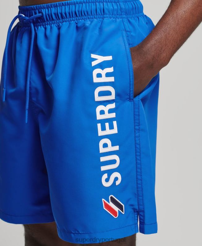 calções de banho reciclados apliques de 19 polegadas homens azul roupas Superdry 2208H433