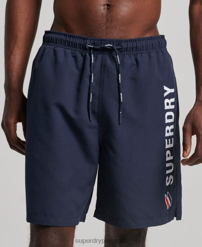 calções de banho reciclados apliques de 19 polegadas homens marinha roupas Superdry 2208H409