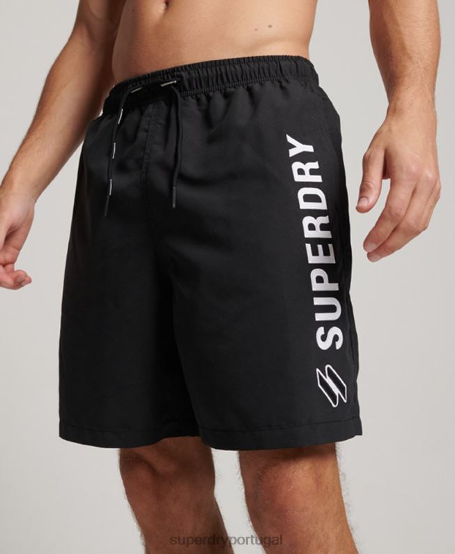 calções de banho reciclados apliques de 19 polegadas homens preto roupas Superdry 2208H406